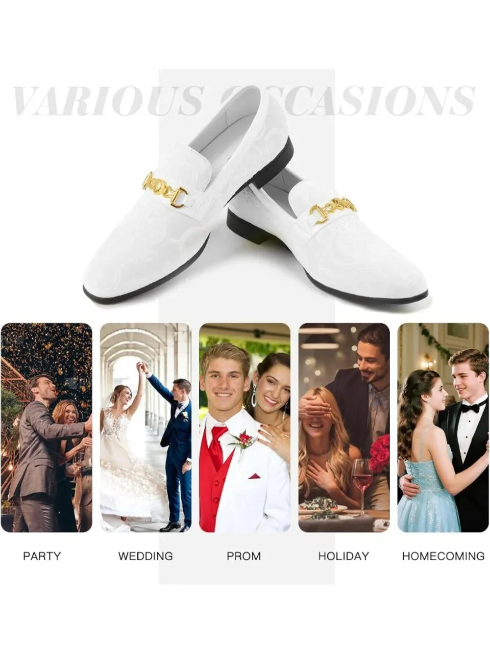 Men's White Luxury Paisley Velvet Gold Buckle Loafers Slip On Dress Shoes